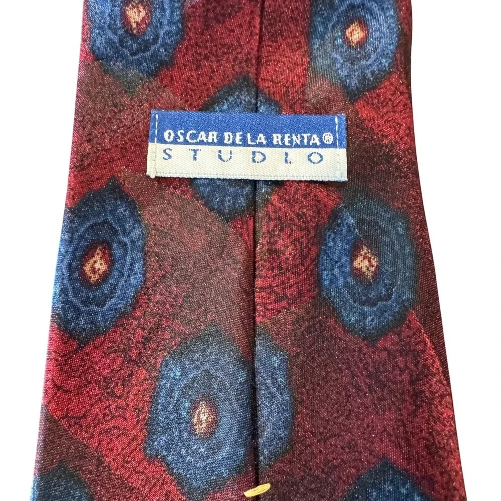 Oscar de la Renta Dark Red Blue Silk Blend 4